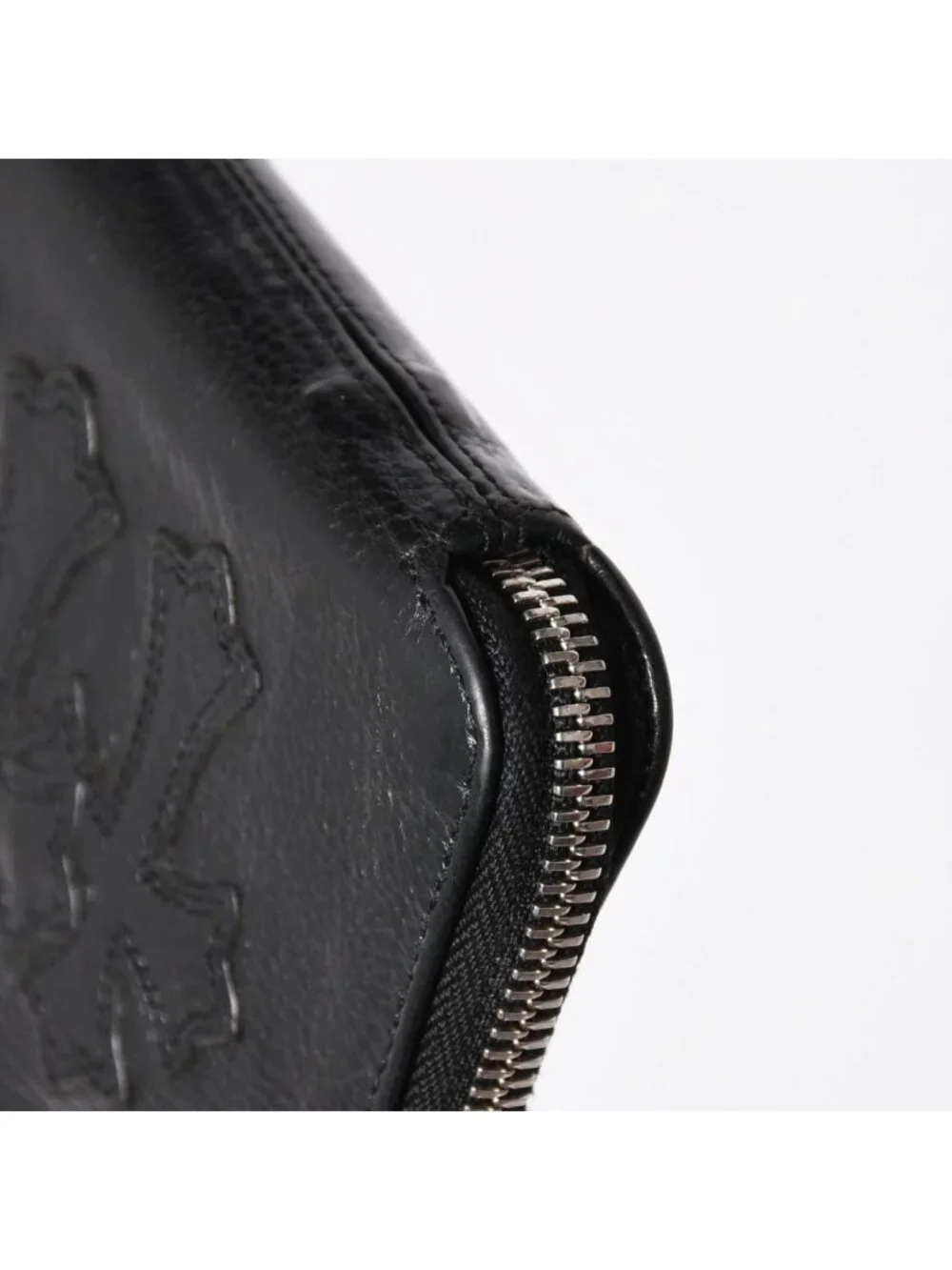 Chrome Hearts Bifold Wallet Bank Rover Leather Black 925 Sterling Silver